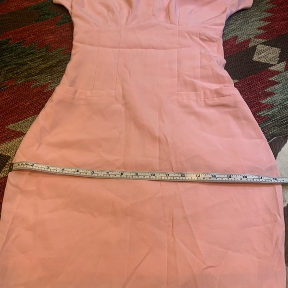 Tatyana pink pencil dress with gold embroidery and button accent - Picture 7 of 7